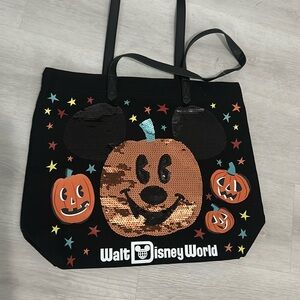 Walt Disney World Canvas Tote Bag Halloween Sequin Pumpkin Mickey Mouse New